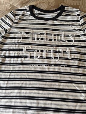 Melody Script Black & White Striped Short Sleeve Tee